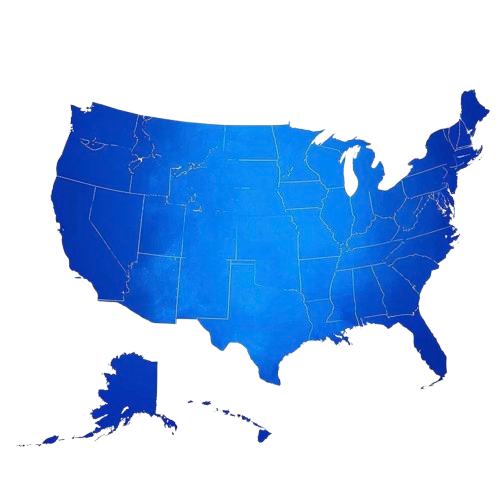 A blue silhouette of the US 